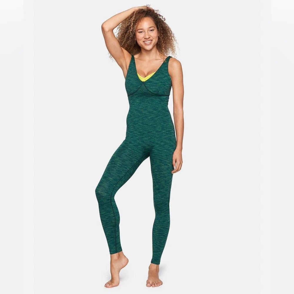 RARE Outdoor Voices One Piece, body suit in Hunter Green Cloud Knit
